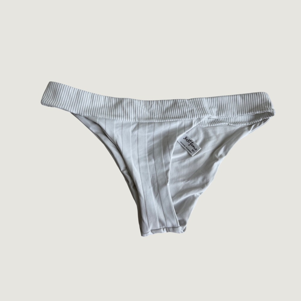 Luli Fama White Ribbed Bikini Bottoms Low Rise bridal honeymoon luxury Medium